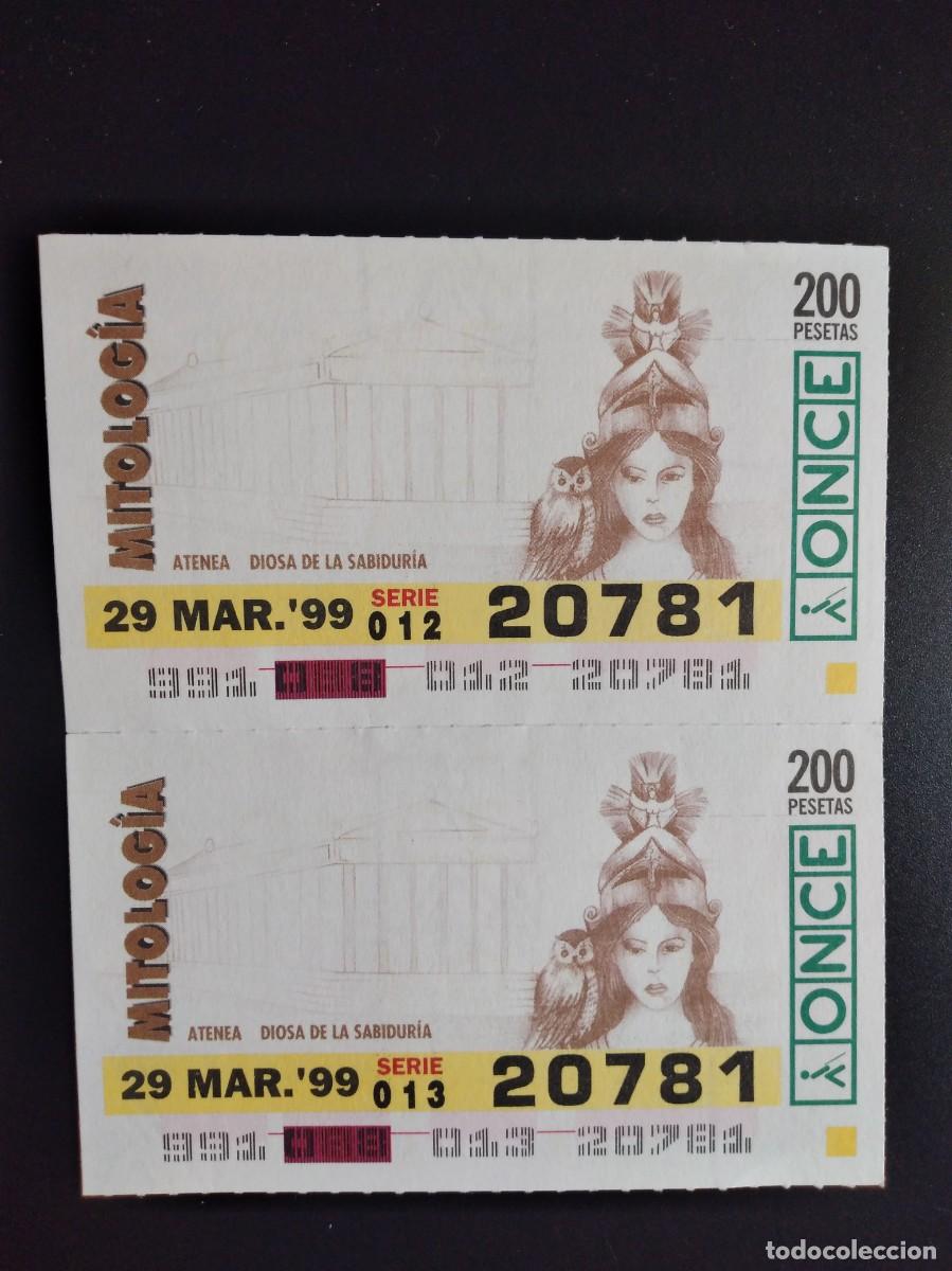 Cupones ONCE: 2 CUP&Oacute;N ONCE MITOLOG&Iacute;A ATENEA DIOSA DE LA SABIDUR&Iacute;A 29 MARZO 99 1999 20781
