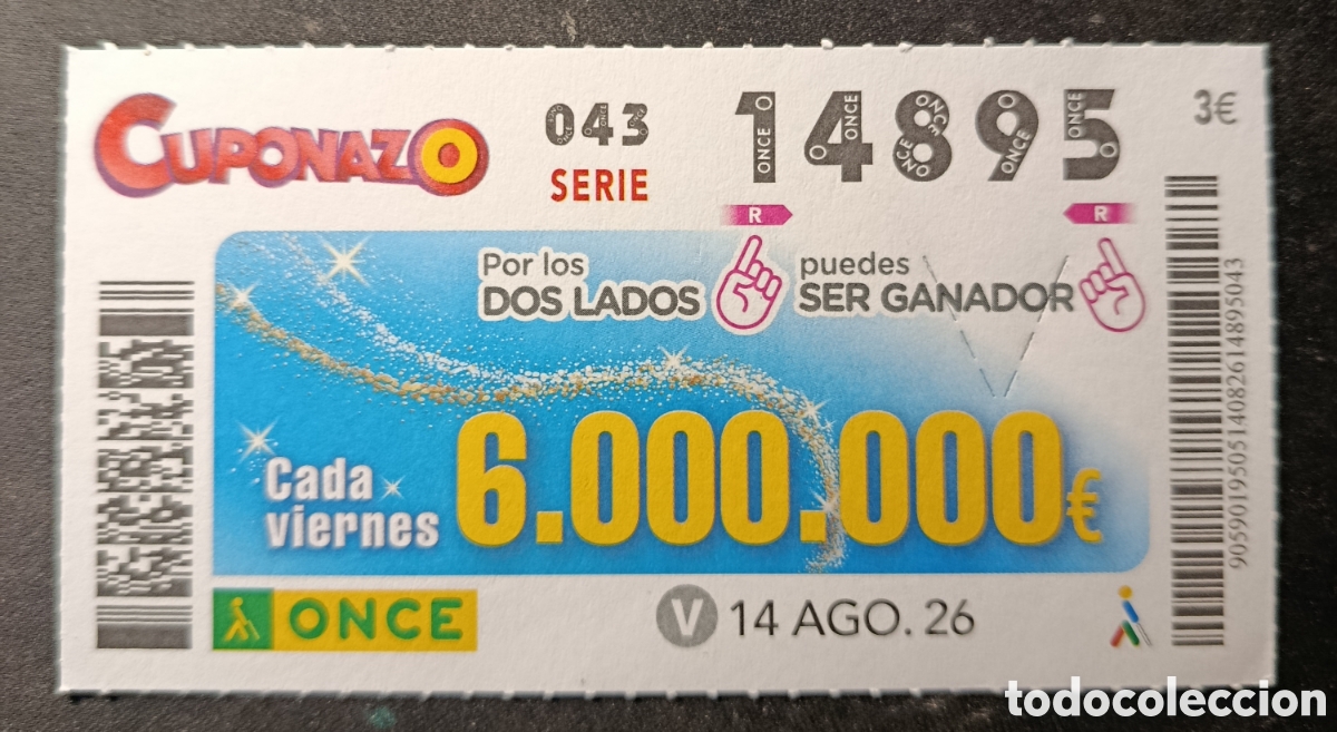 Cupones ONCE: N&deg; 14895 (14/AGOSTO/2026)