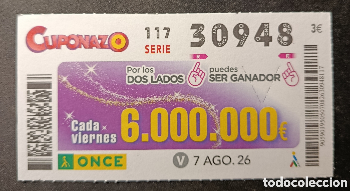 Cupones ONCE: N&deg; 30948 (7/AGOSTO/2026)