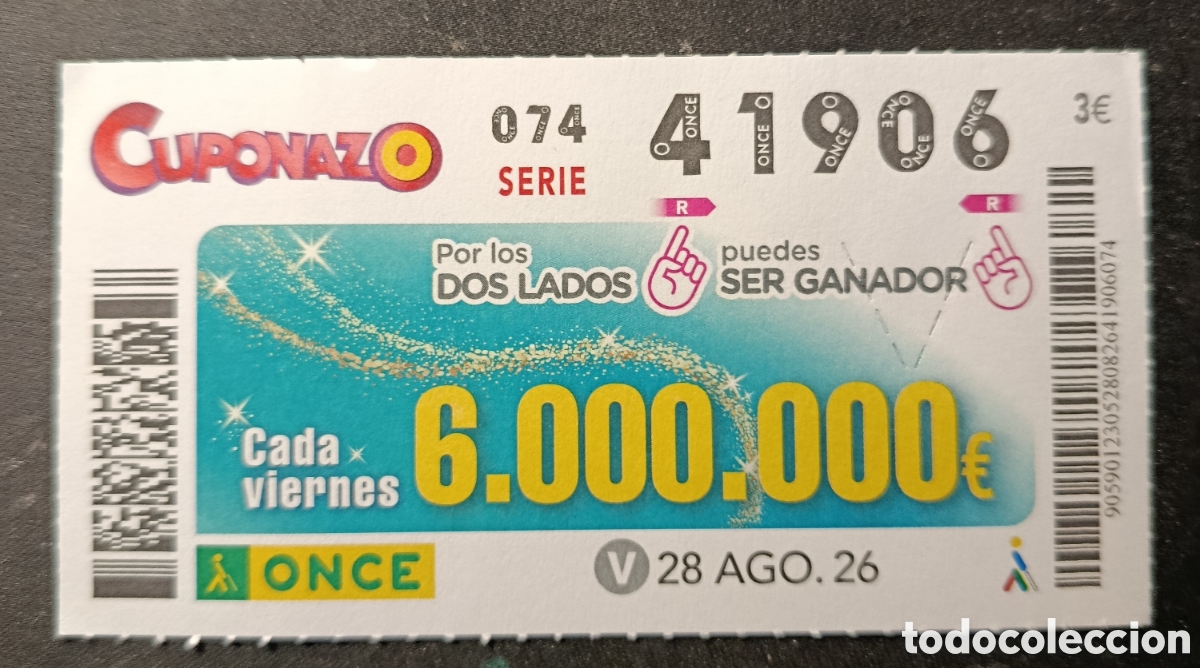 Cupones ONCE: N&deg; 41906 (28/AGOSTO/2026)