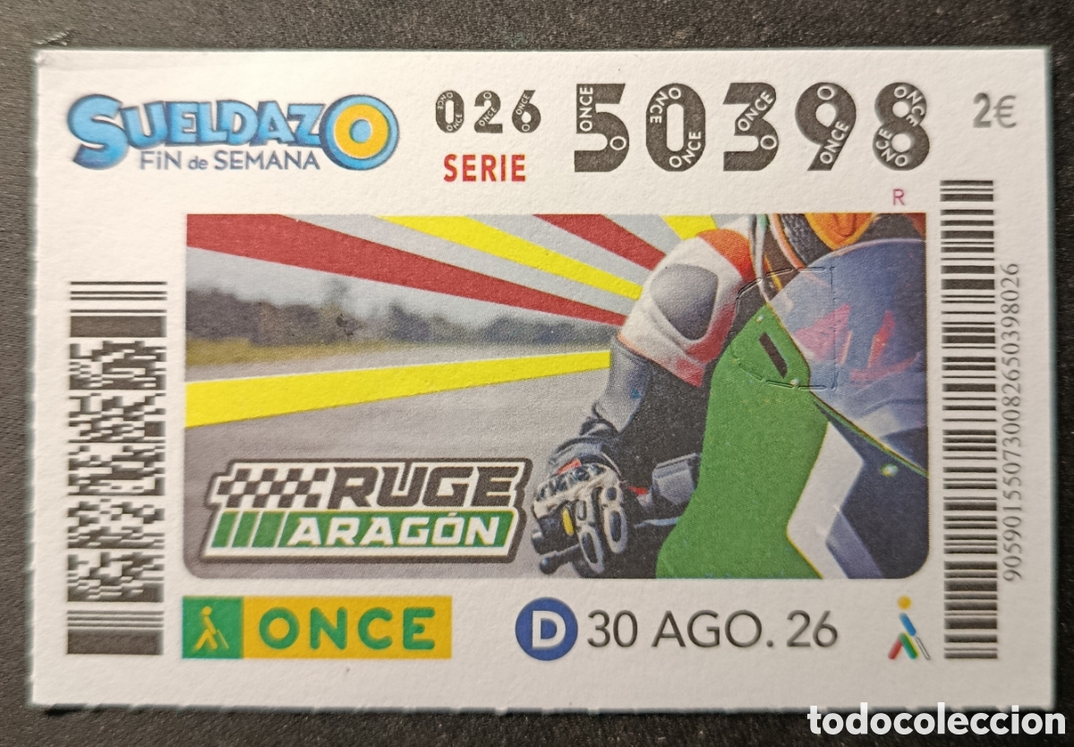 Cupones ONCE: N&deg; 50398 (30/AGOSTO/2026)-ARAG&Oacute;N