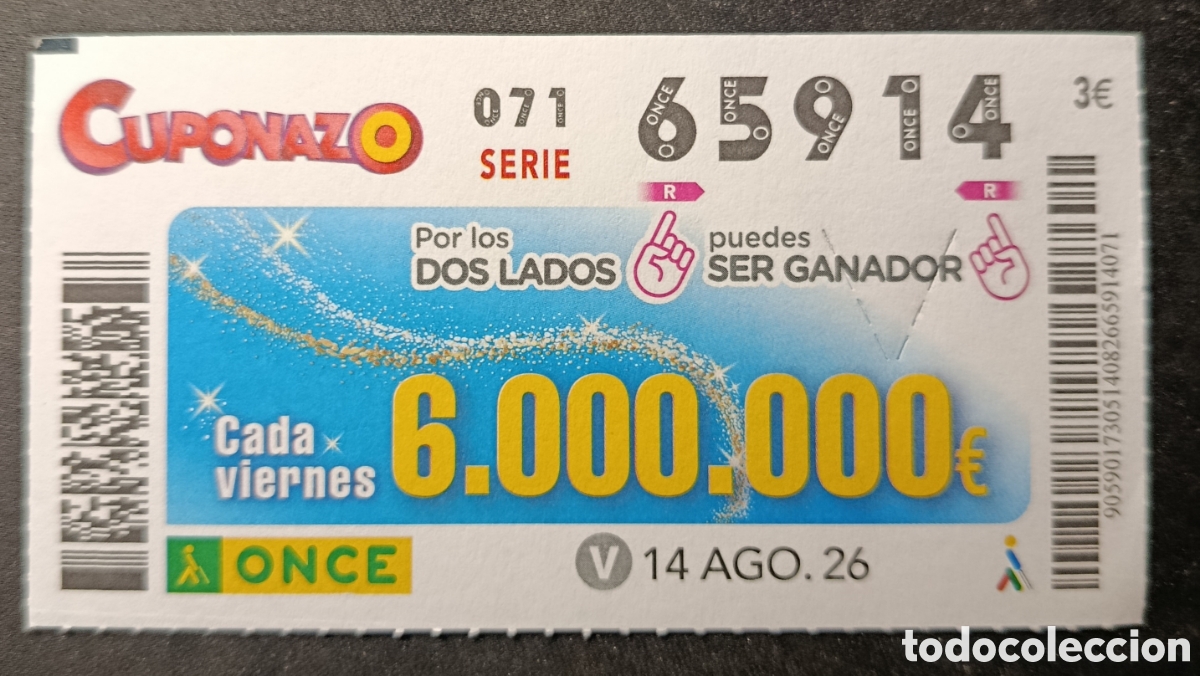 Cupones ONCE: N&deg; 65914 (14/AGOSTO/2026)