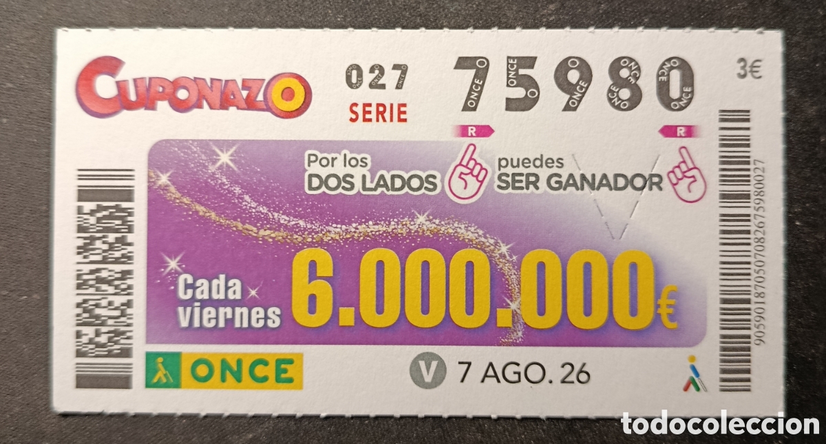 Cupones ONCE: N&deg; 75980 (7/AGOSTO/2026)