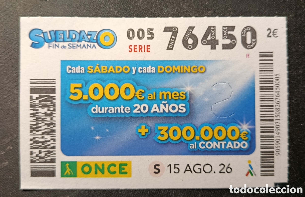 Cupones ONCE: N&deg; 76450 (15/AGOSTO/2026)