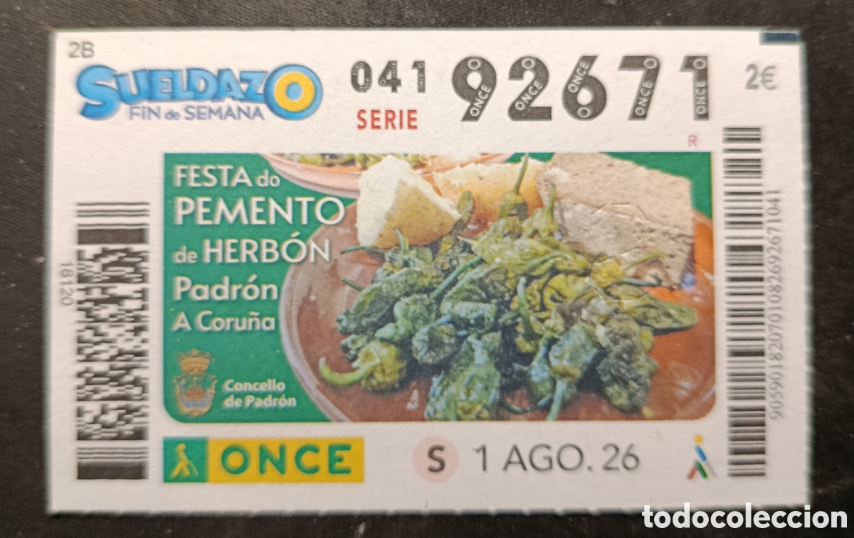 Cupones ONCE: N&deg; 92671 (1/AGOSTO/2026)-LA CORU&Ntilde;A