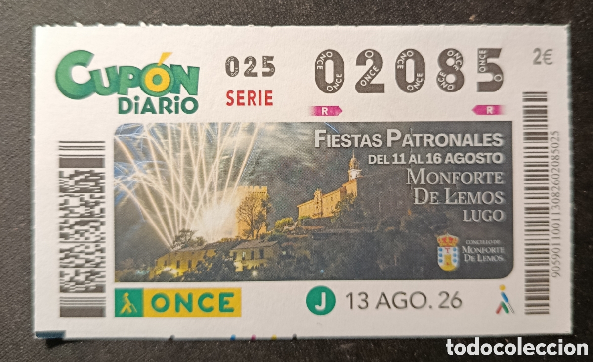 Cupones ONCE: N&deg; 02085 (13/AGOSTO/2026)-LUGO