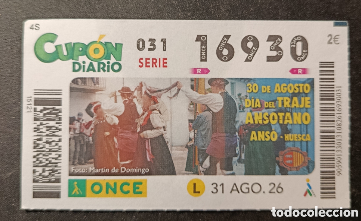 Cupones ONCE: N&deg; 16930 (31/AGOSTO/2026)-HUESCA