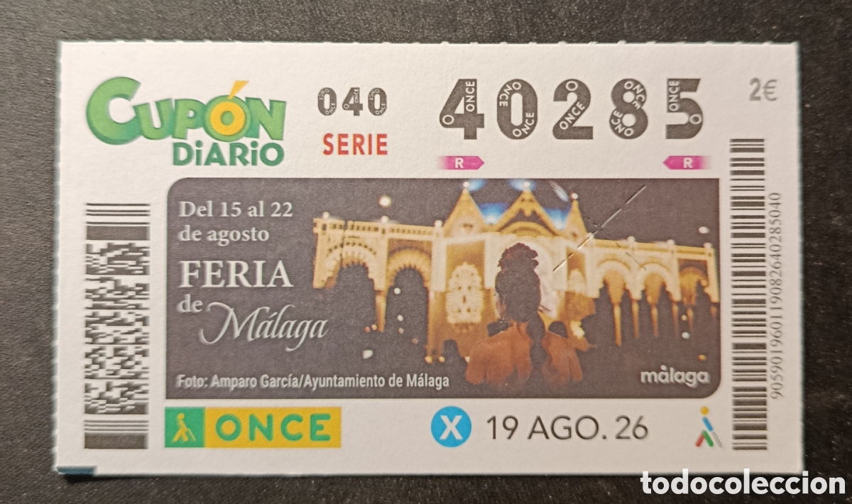 Cupones ONCE: N&deg; 40285 (19/AGOSTO/2026)-M&Aacute;LAGA