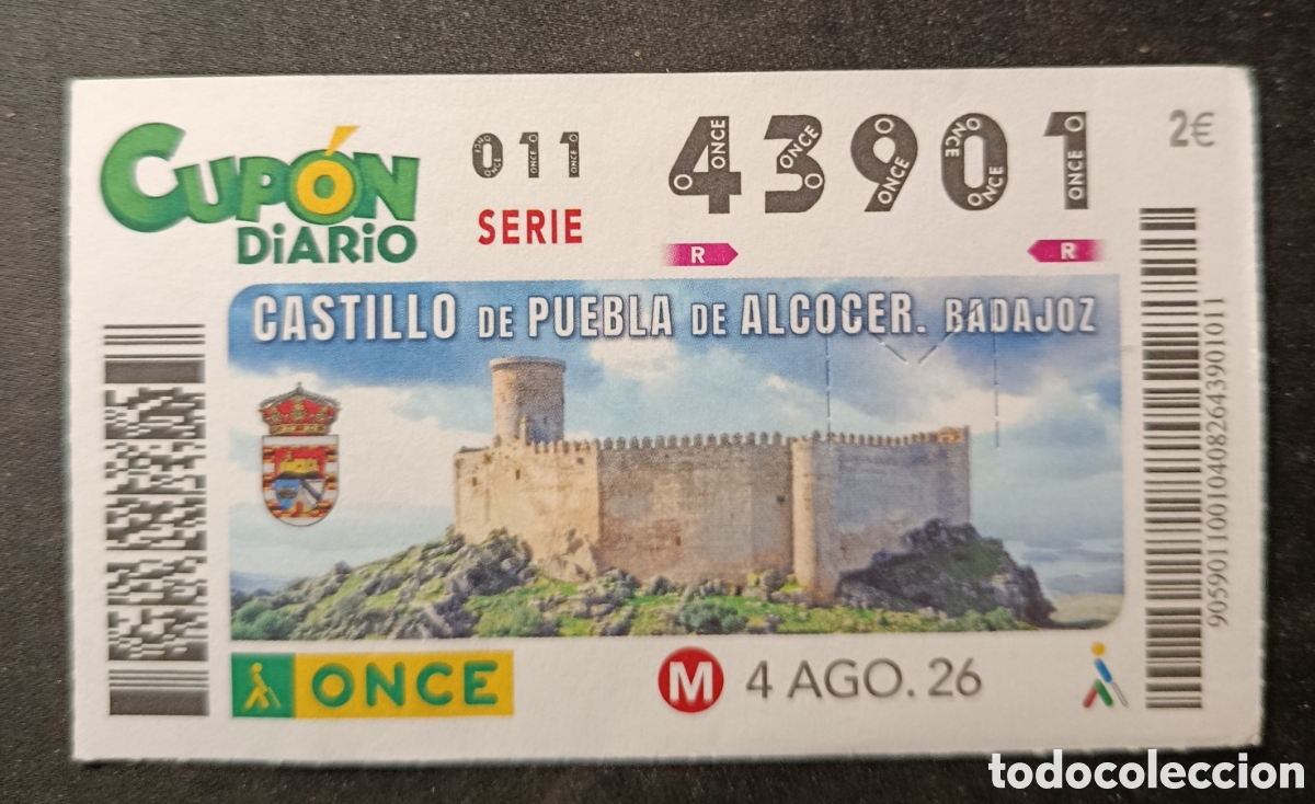 Cupones ONCE: N&deg; 43901 (4/AGOSTO/2026)-BADAJOZ
