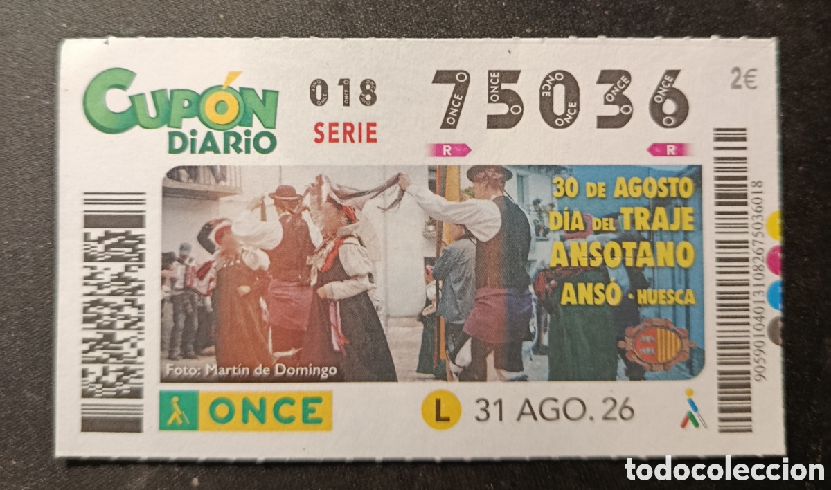 Cupones ONCE: N&deg; 75036 (31/AGOSTO/2026)-HUESCA