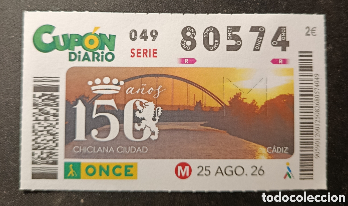 Cupones ONCE: N&deg; 80574 (25/AGOSTO/2026)-C&Aacute;DIZ