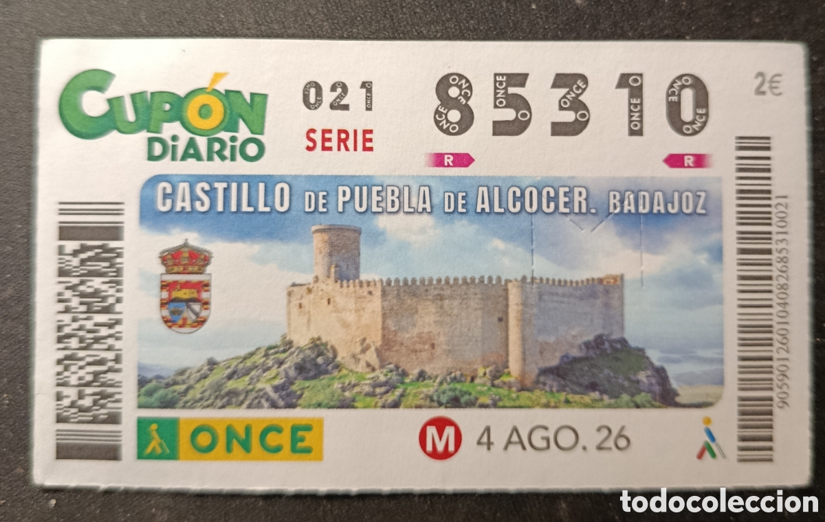 Cupones ONCE: N&deg; 85310 (4/AGOSTO/2026)-BADAJOZ