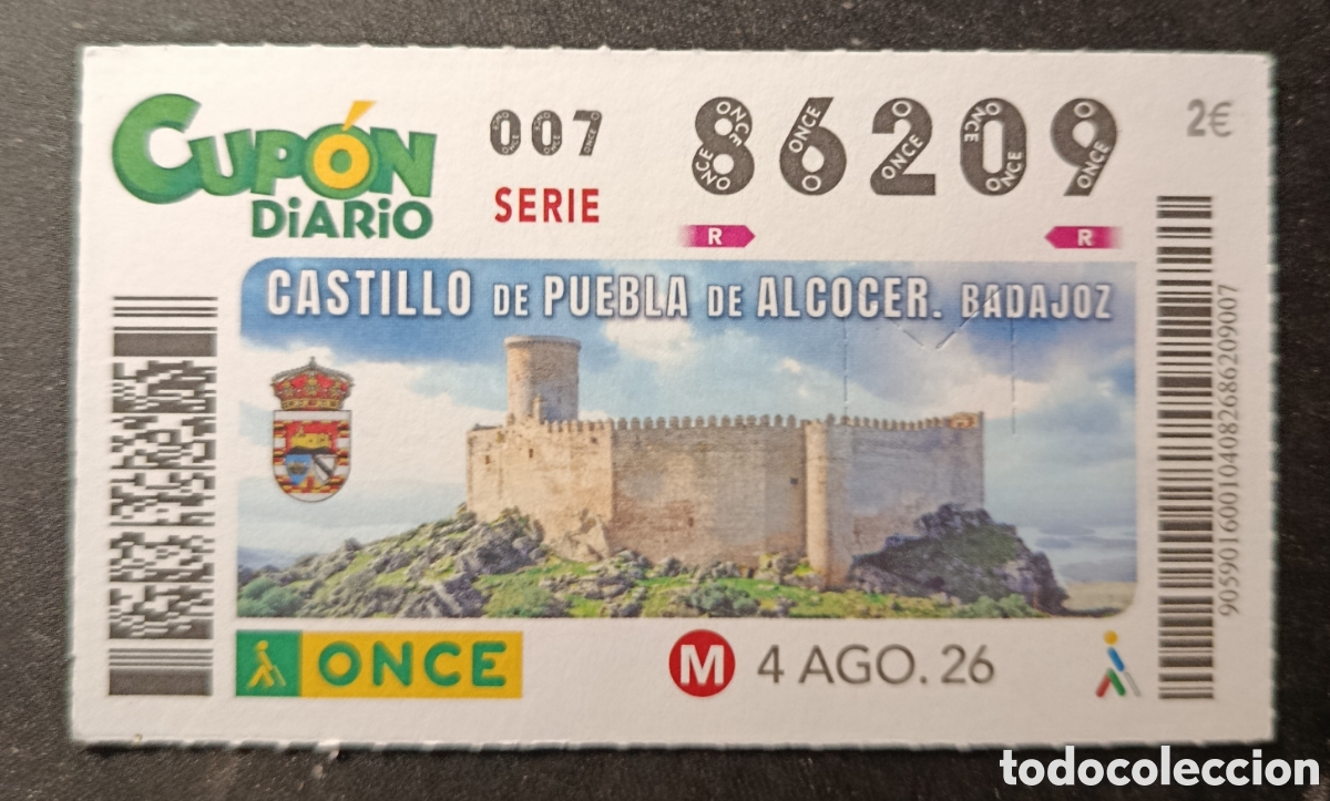 Cupones ONCE: N&deg; 86209 (4/AGOSTO/2026)-BADAJOZ