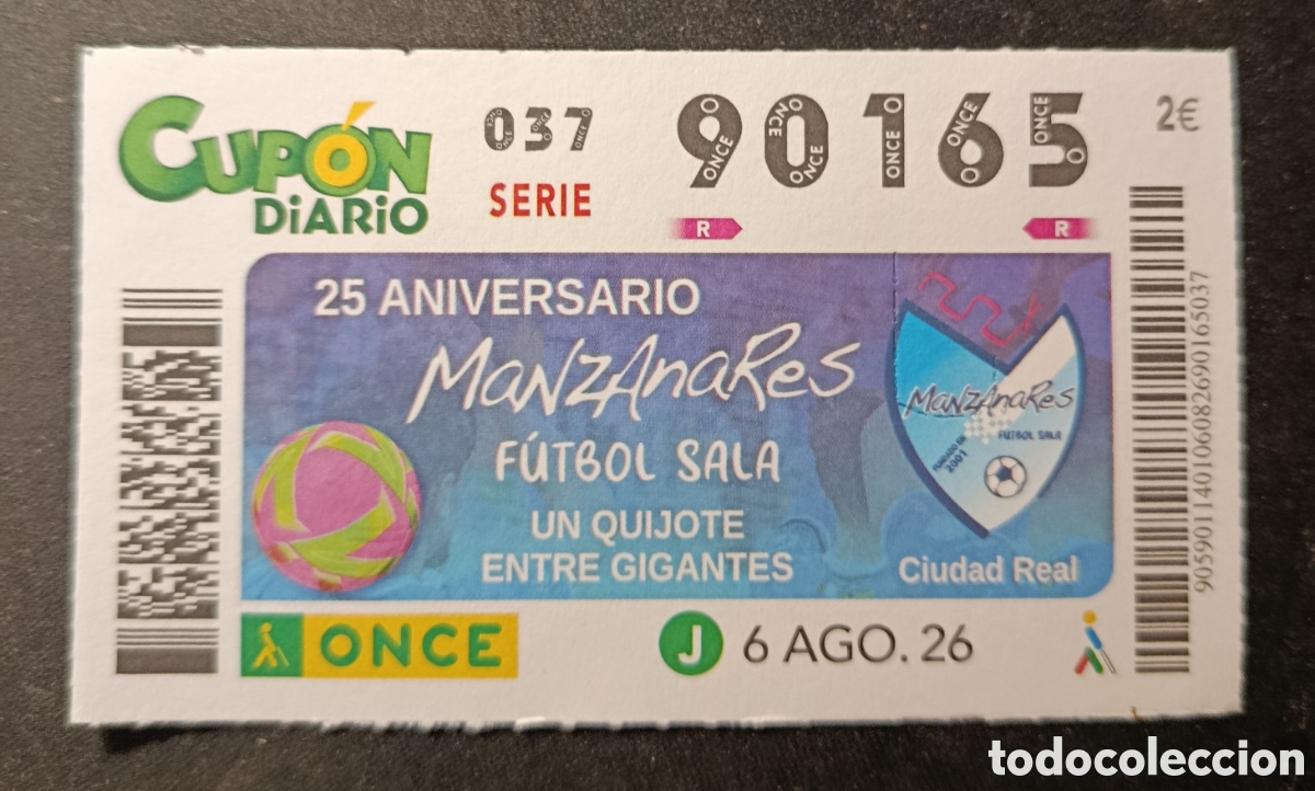 Cupones ONCE: N&deg; 90165 (6/AGOSTO/2026)-CIUDAD REAL