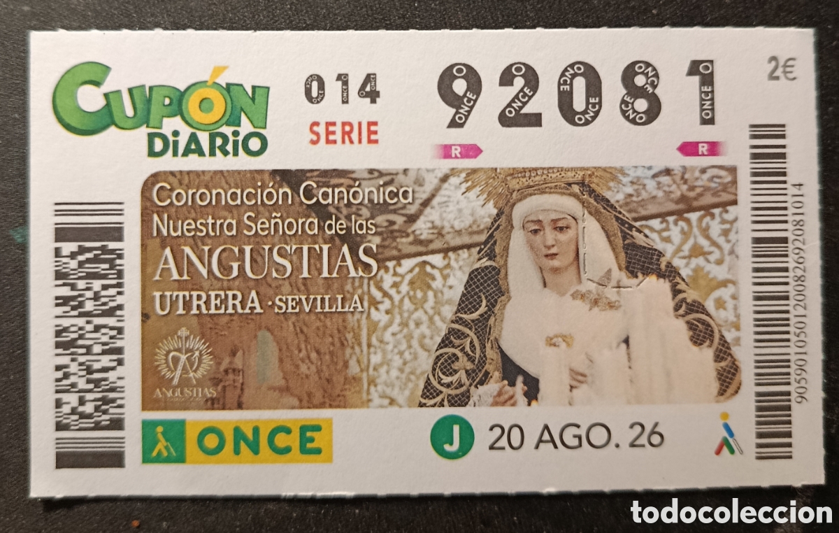 Cupones ONCE: N&deg; 92081 (20/AGOSTO/2026)-SEVILLA