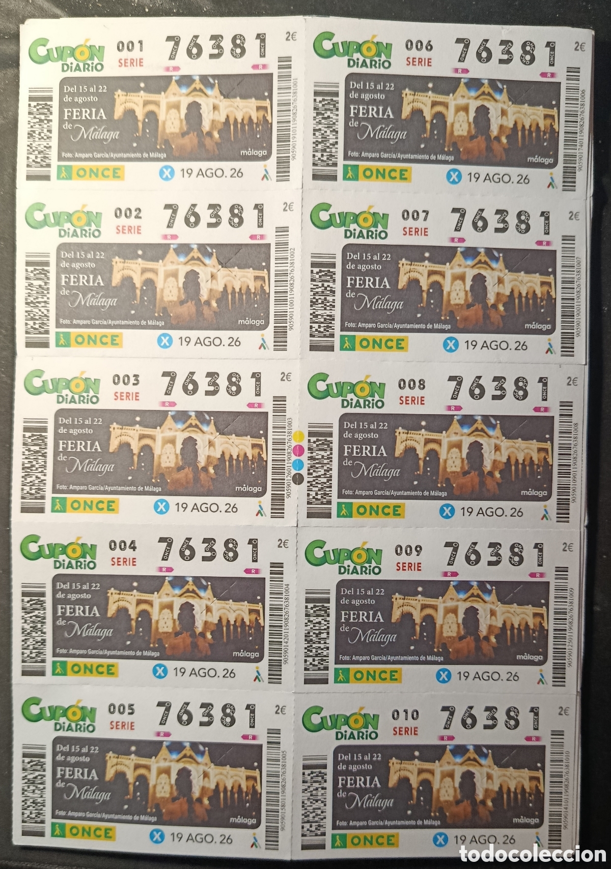 Cupones ONCE: N&deg; 76381 (19/AGOSTO/2026)-M&Aacute;LAGA/HOJA COMPLETA