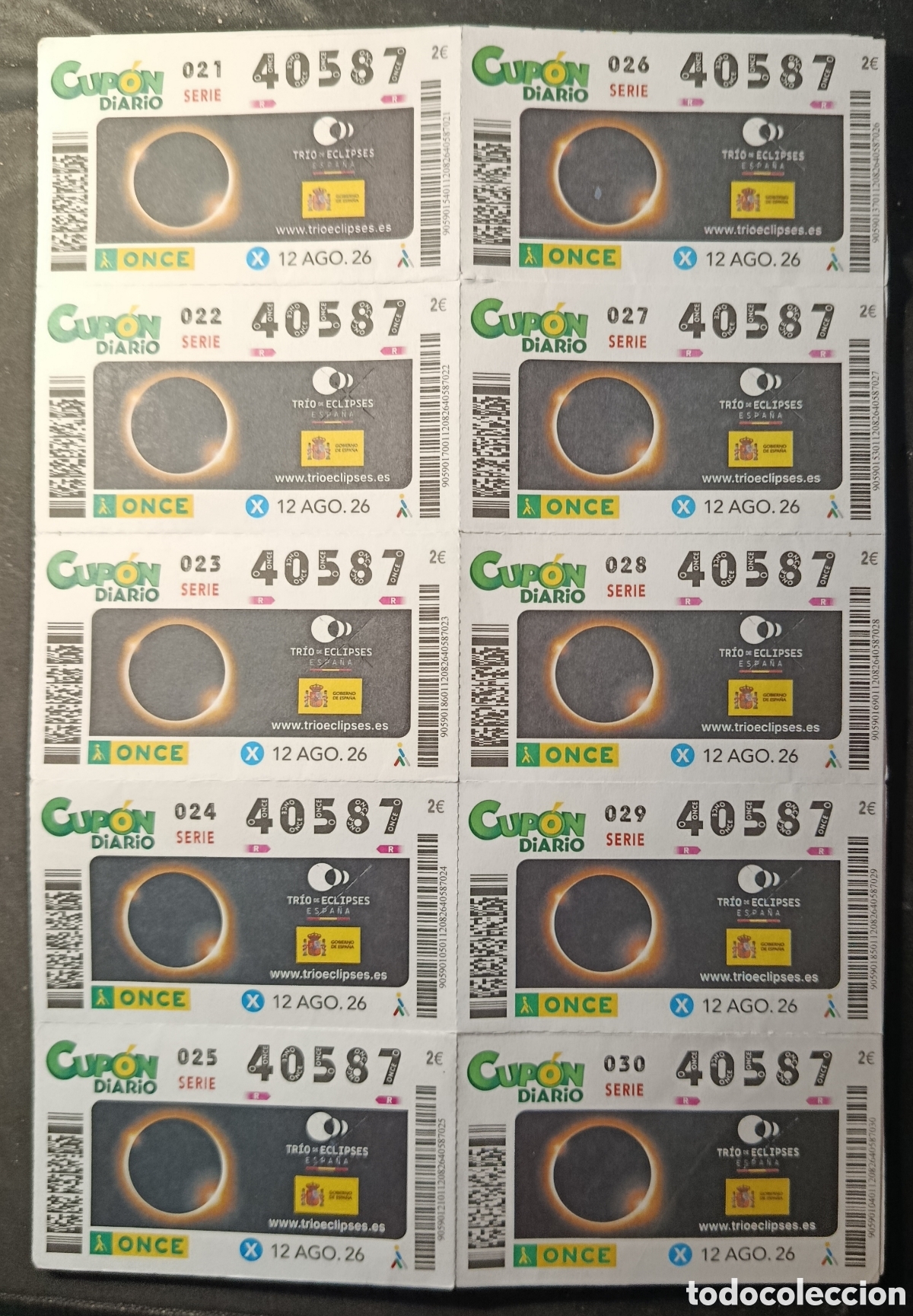 Cupones ONCE: N&deg; 40587 (12/AGOSTO/2026)-HOJA COMPLETA