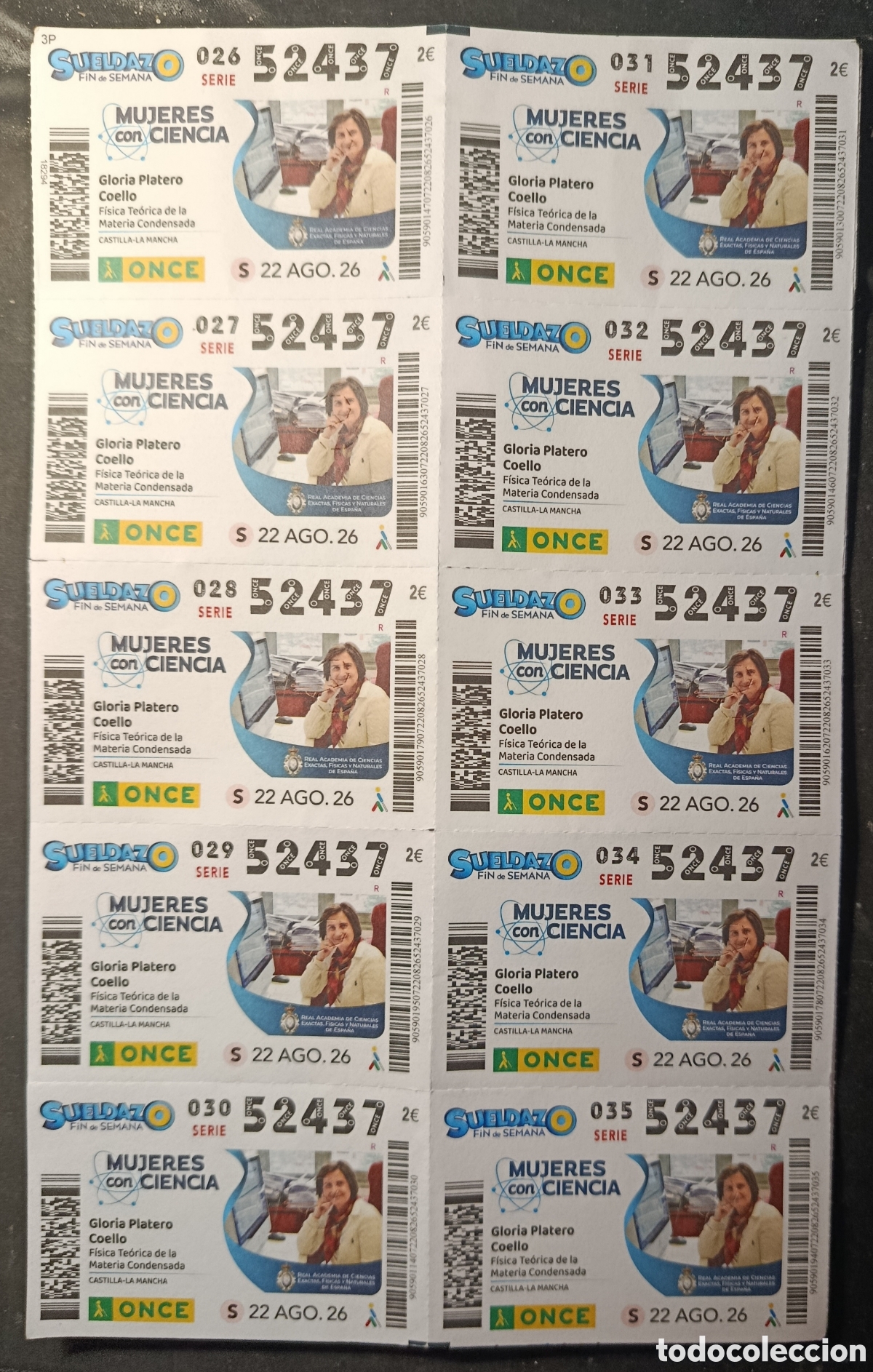 Cupones ONCE: N&deg; 52437 (22/AGOSTO/2026)-CASTILLA-LA MANCHA/HOJA COMPLETA