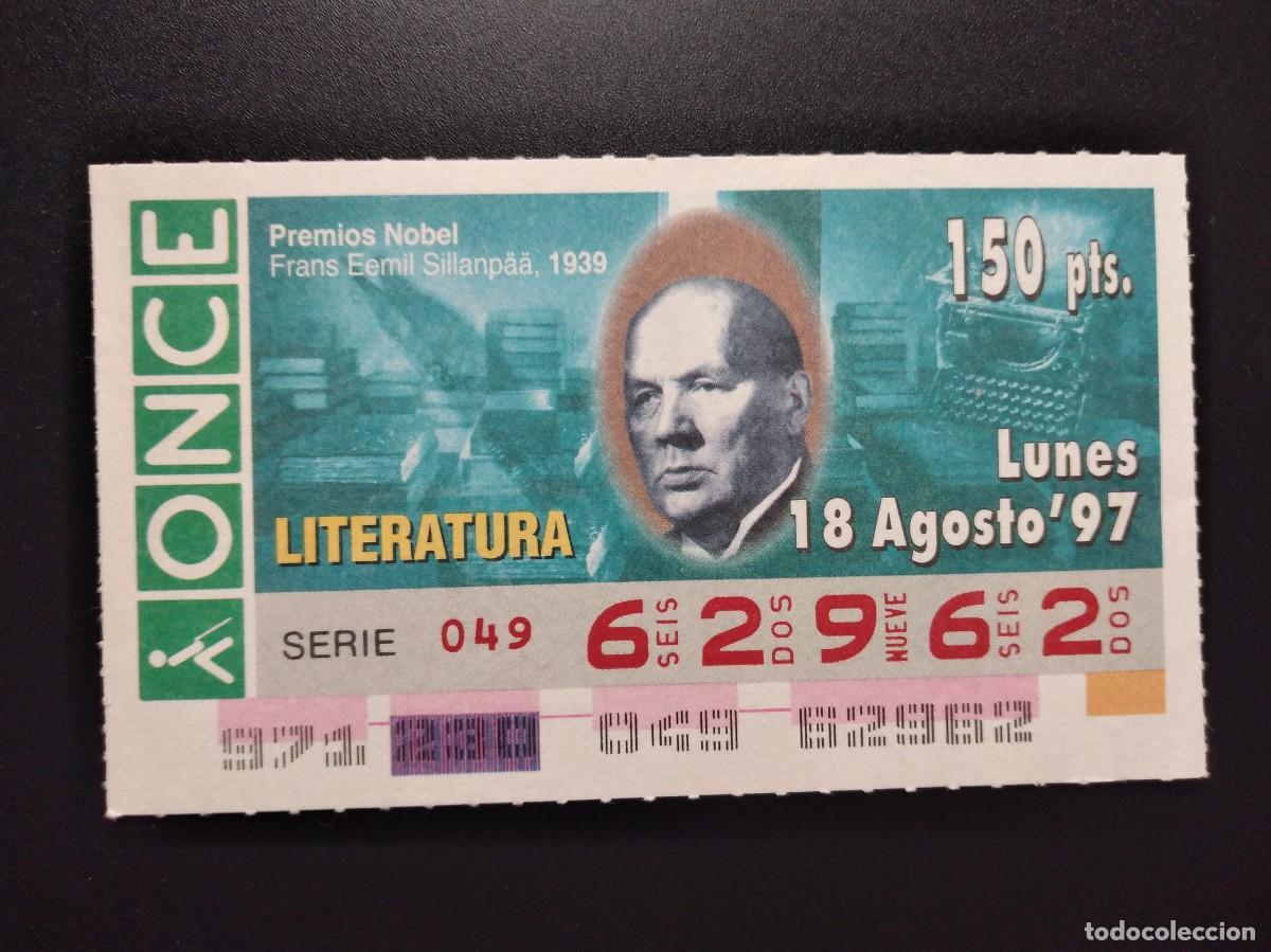 Cupones ONCE: CUP&Oacute;N ONCE PREMIOS NOBEL LITERATURA FRANS EEMIL SILLANPAA 1939 18 AGOSTO 97 1997 62962