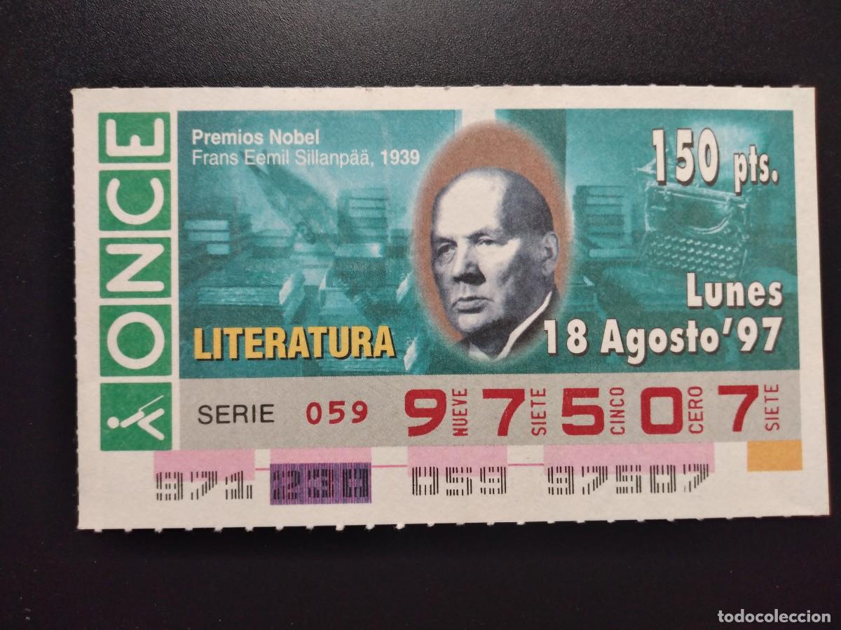 Cupones ONCE: CUP&Oacute;N ONCE PREMIOS NOBEL LITERATURA FRANS EEMIL SILLANPAA 1939 18 AGOSTO 97 1997 97507
