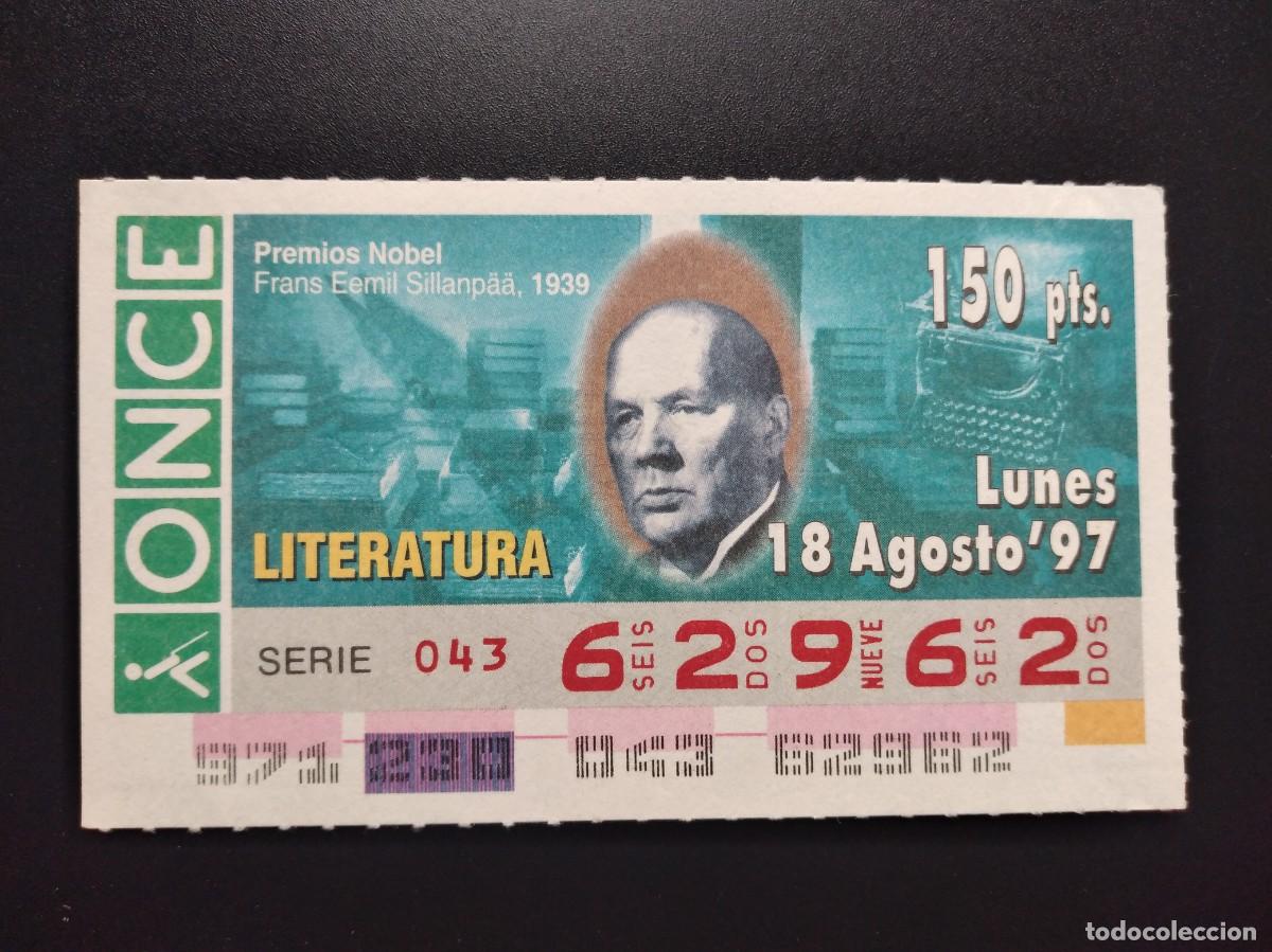Cupones ONCE: CUP&Oacute;N ONCE PREMIOS NOBEL LITERATURA FRANS EEMIL SILLANPAA 1939 18 AGOSTO 97 1997 62962