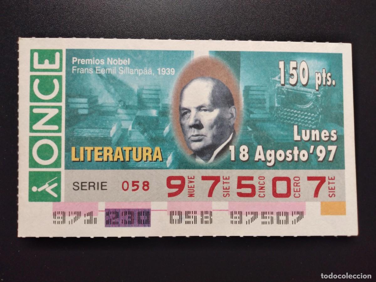 Cupones ONCE: CUP&Oacute;N ONCE PREMIOS NOBEL LITERATURA FRANS EEMIL SILLANPAA 1939 18 AGOSTO 97 1997 97507
