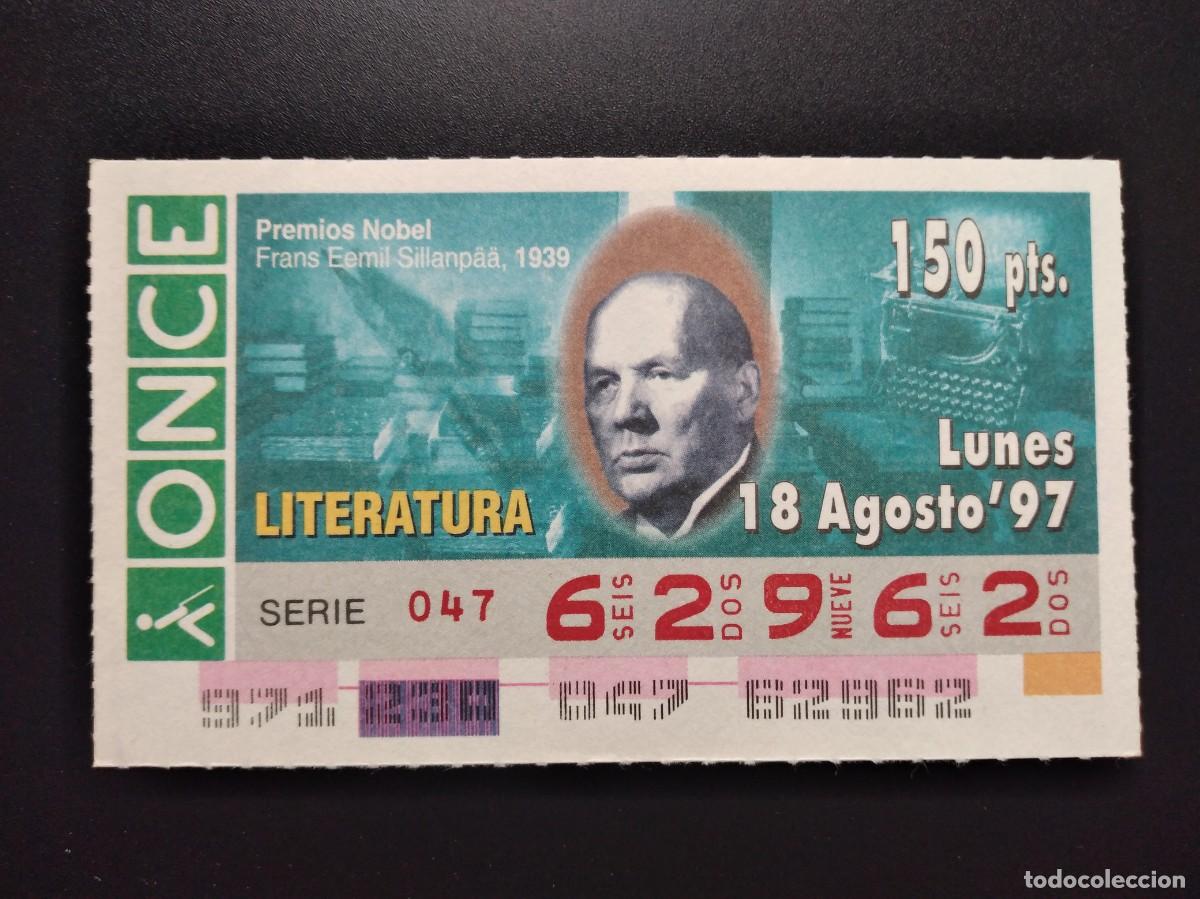 Cupones ONCE: CUP&Oacute;N ONCE PREMIOS NOBEL LITERATURA FRANS EEMIL SILLANPAA 1939 18 AGOSTO 97 1997 62962