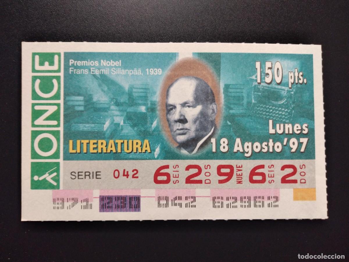Cupones ONCE: CUP&Oacute;N ONCE PREMIOS NOBEL LITERATURA FRANS EEMIL SILLANPAA 1939 18 AGOSTO 97 1997 62962