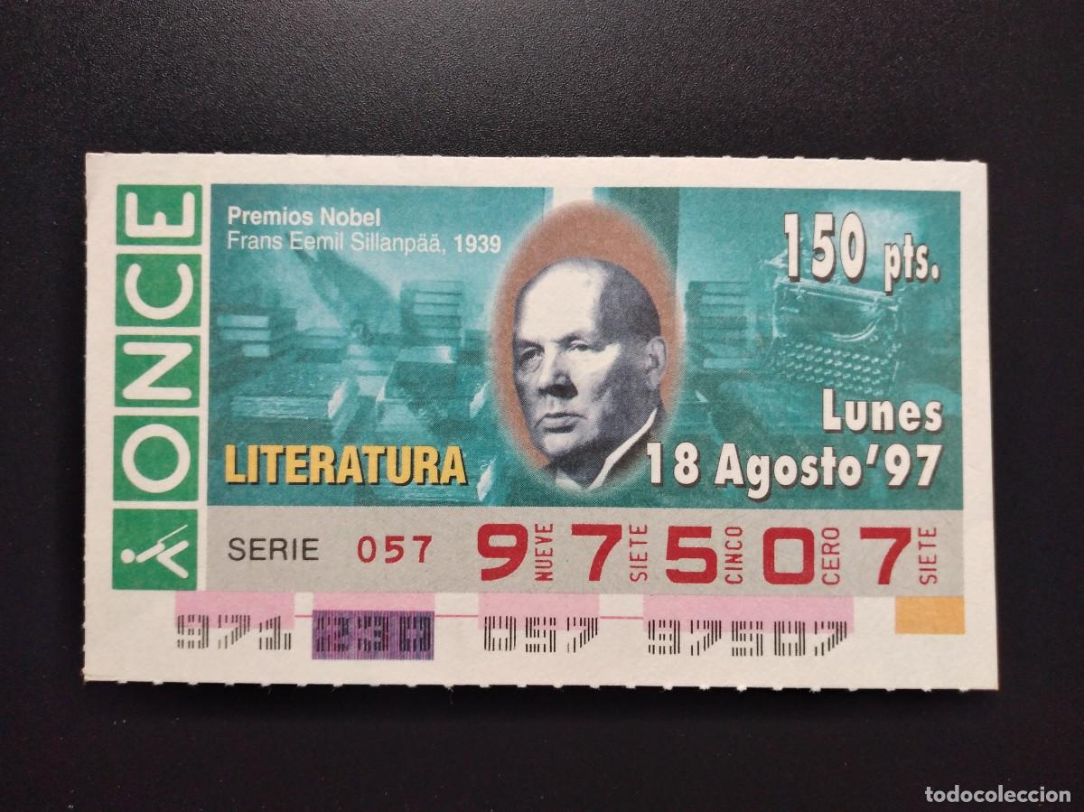 Cupones ONCE: CUP&Oacute;N ONCE PREMIOS NOBEL LITERATURA FRANS EEMIL SILLANPAA 1939 18 AGOSTO 97 1997 97507