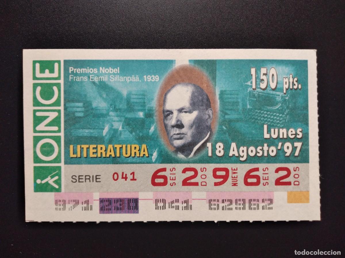 Cupones ONCE: CUP&Oacute;N ONCE PREMIOS NOBEL LITERATURA FRANS EEMIL SILLANPAA 1939 18 AGOSTO 97 1997 62962