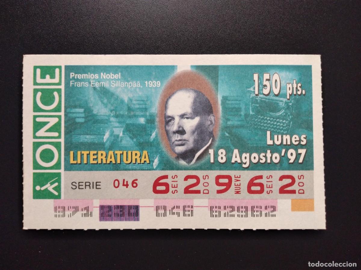 Cupones ONCE: CUP&Oacute;N ONCE PREMIOS NOBEL LITERATURA FRANS EEMIL SILLANPAA 1939 18 AGOSTO 97 1997 62962