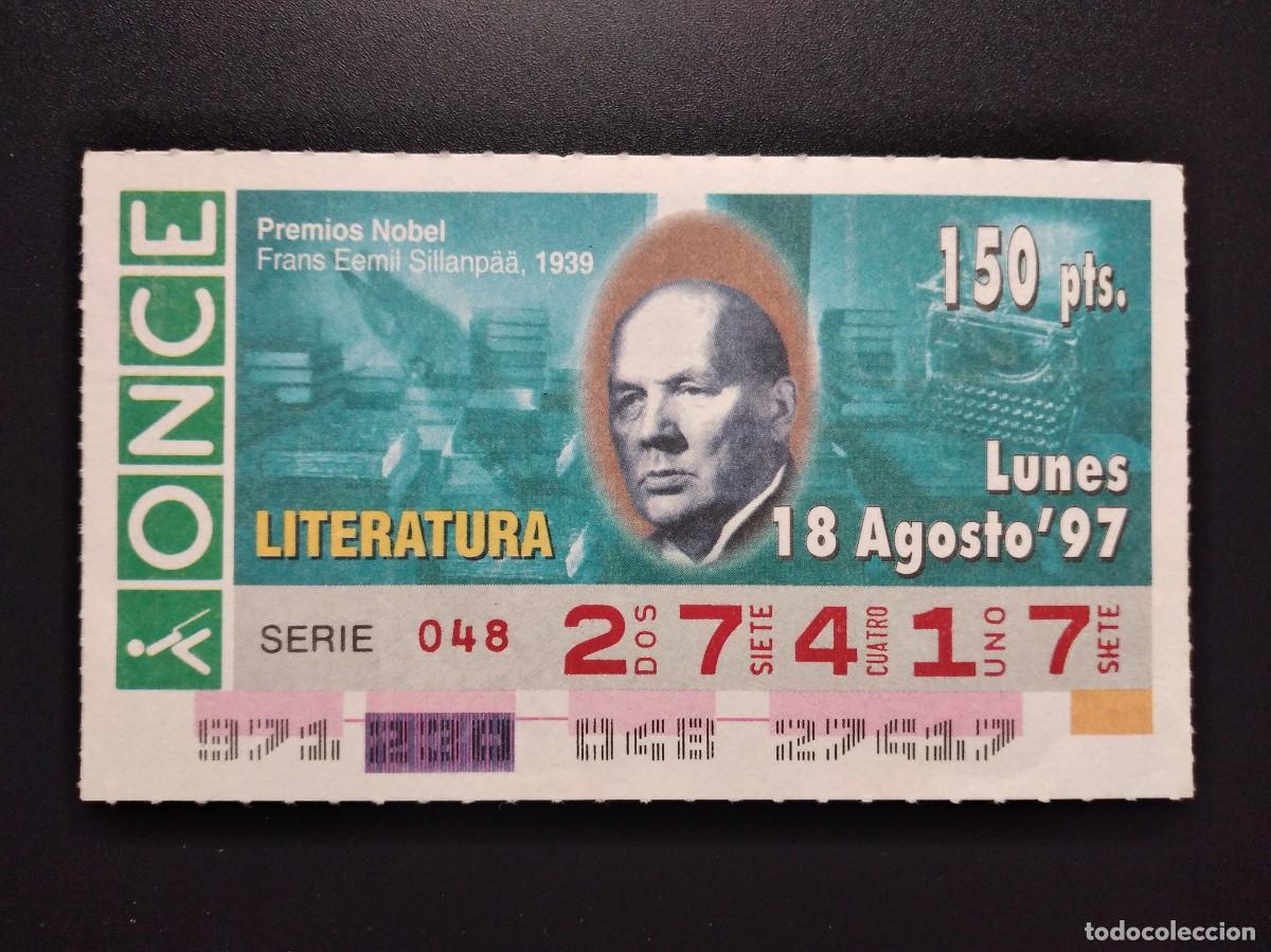 Cupones ONCE: CUP&Oacute;N ONCE PREMIOS NOBEL LITERATURA FRANS EEMIL SILLANPAA 1939 18 AGOSTO 97 1997 27417