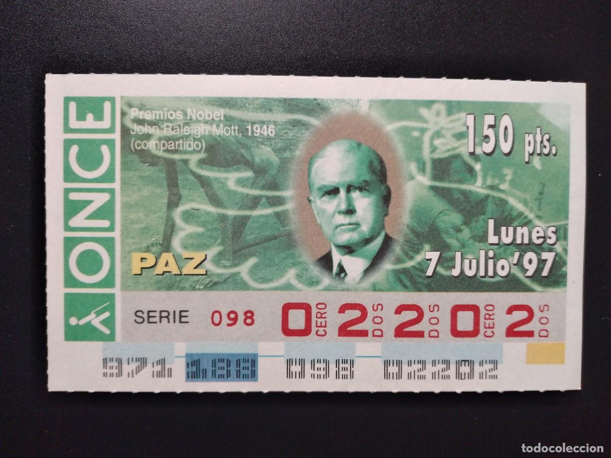 Cupones ONCE: CUP&Oacute;N ONCE PREMIOS NOBEL PAZ JOHN RALEIGHT MOTT 1946 7 JULIO 97 1997 02202