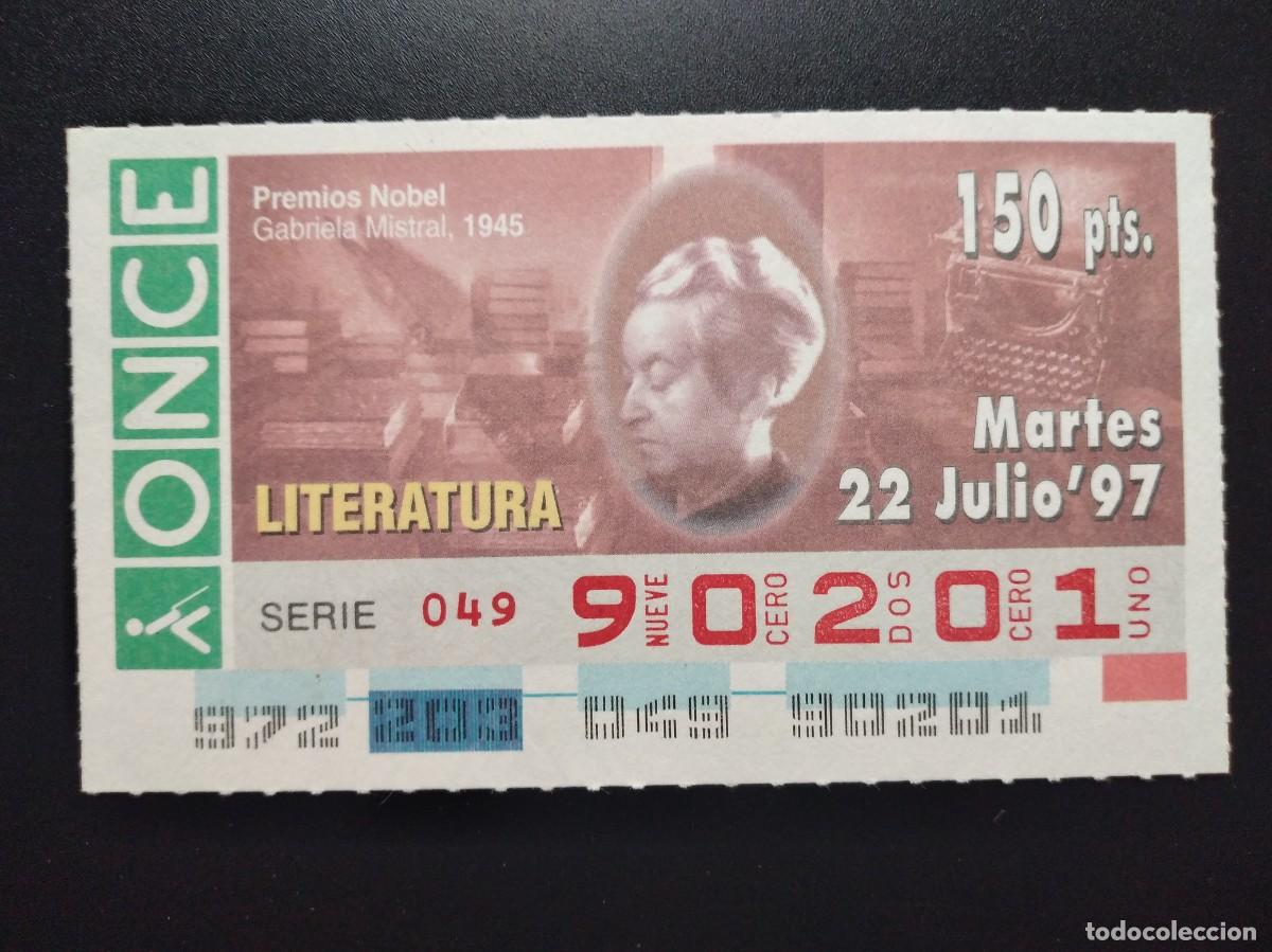 Cupones ONCE: CUP&Oacute;N ONCE PREMIOS NOBEL LITERATURA GABRIELA MISTRAL 1945 22 JULIO 97 1997 90201