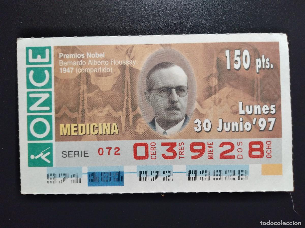 Cupones ONCE: CUP&Oacute;N ONCE PREMIOS NOBEL MEDICINA BERNARDO ALBERTO HOUSSAY 1947 30 JUNIO 97 1997 03928