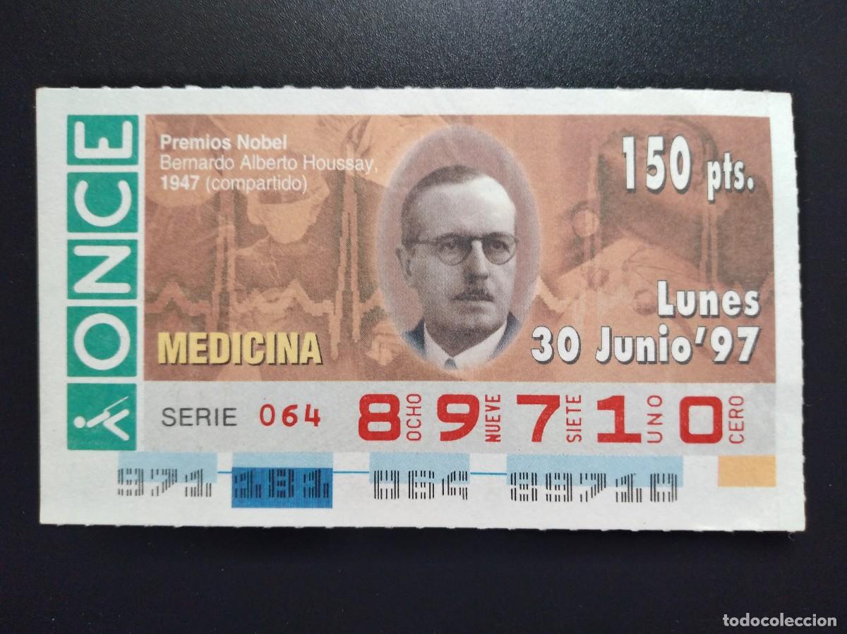 Cupones ONCE: CUP&Oacute;N ONCE PREMIOS NOBEL MEDICINA BERNARDO ALBERTO HOUSSAY 1947 30 JUNIO 97 1997 89710