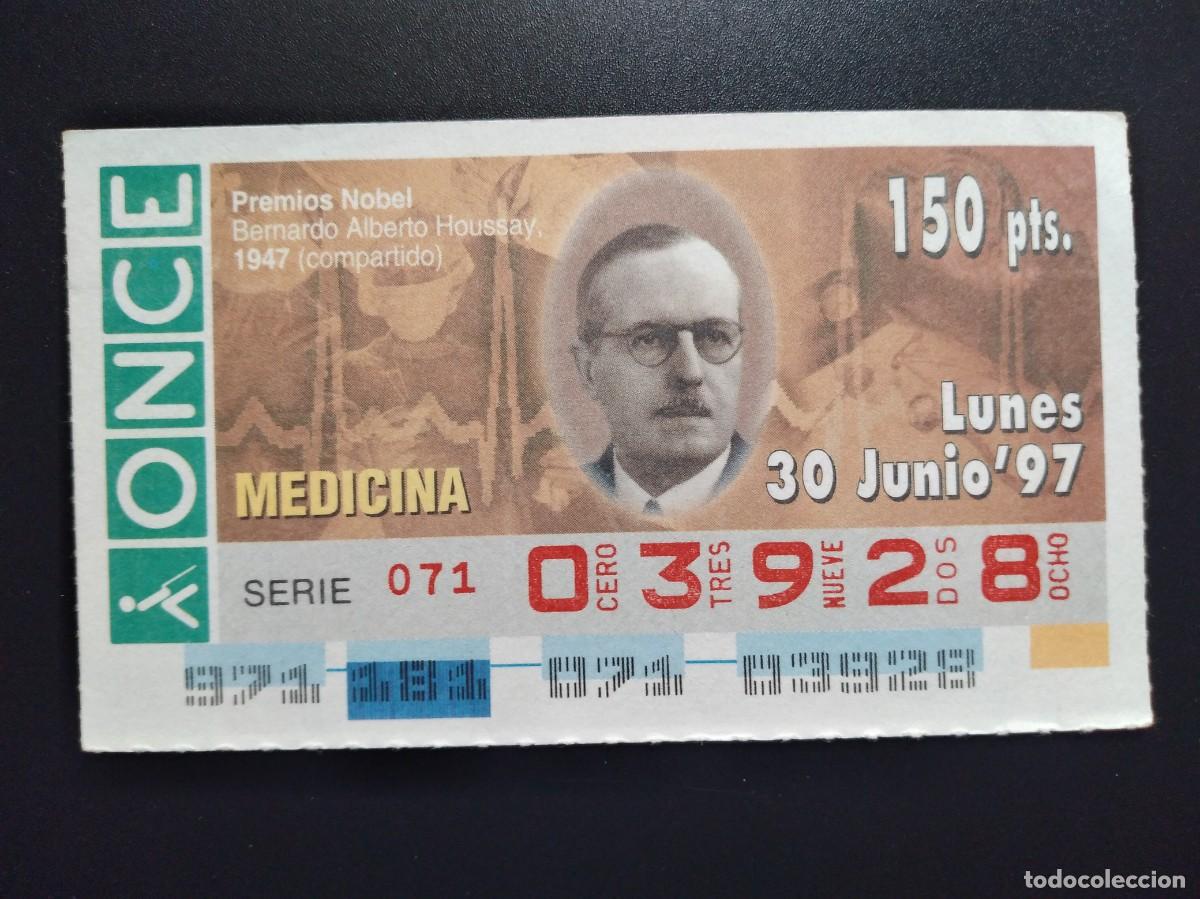 Cupones ONCE: CUP&Oacute;N ONCE PREMIOS NOBEL MEDICINA BERNARDO ALBERTO HOUSSAY 1947 30 JUNIO 97 1997 03928