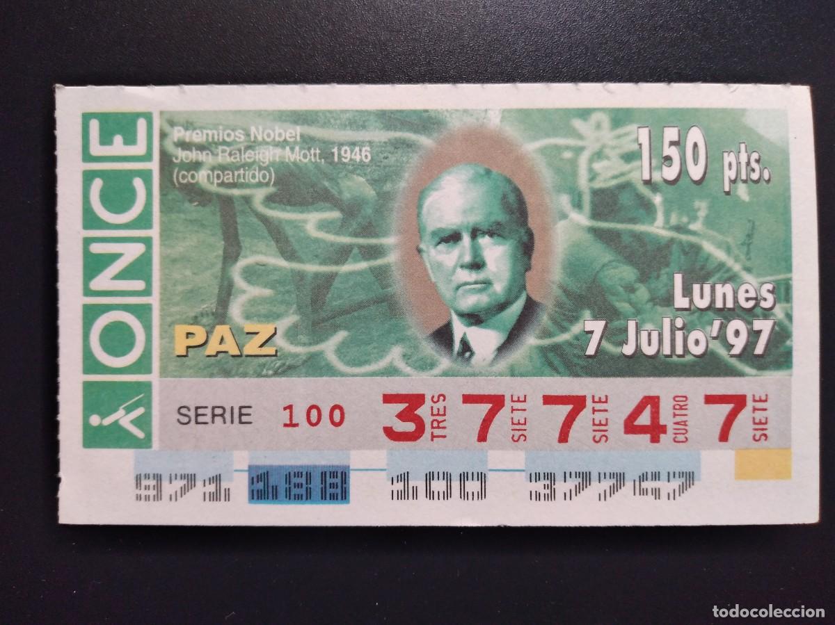 Cupones ONCE: CUP&Oacute;N ONCE PREMIOS NOBEL PAZ JOHN RALEIGHT MOTT 1946 7 JULIO 97 1997 37747