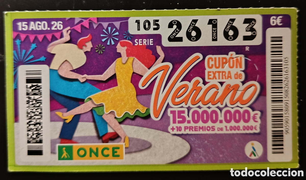 Cupones ONCE: N&deg; 26163 (15/AGOSTO/2026)-EXTRA DE VERANO