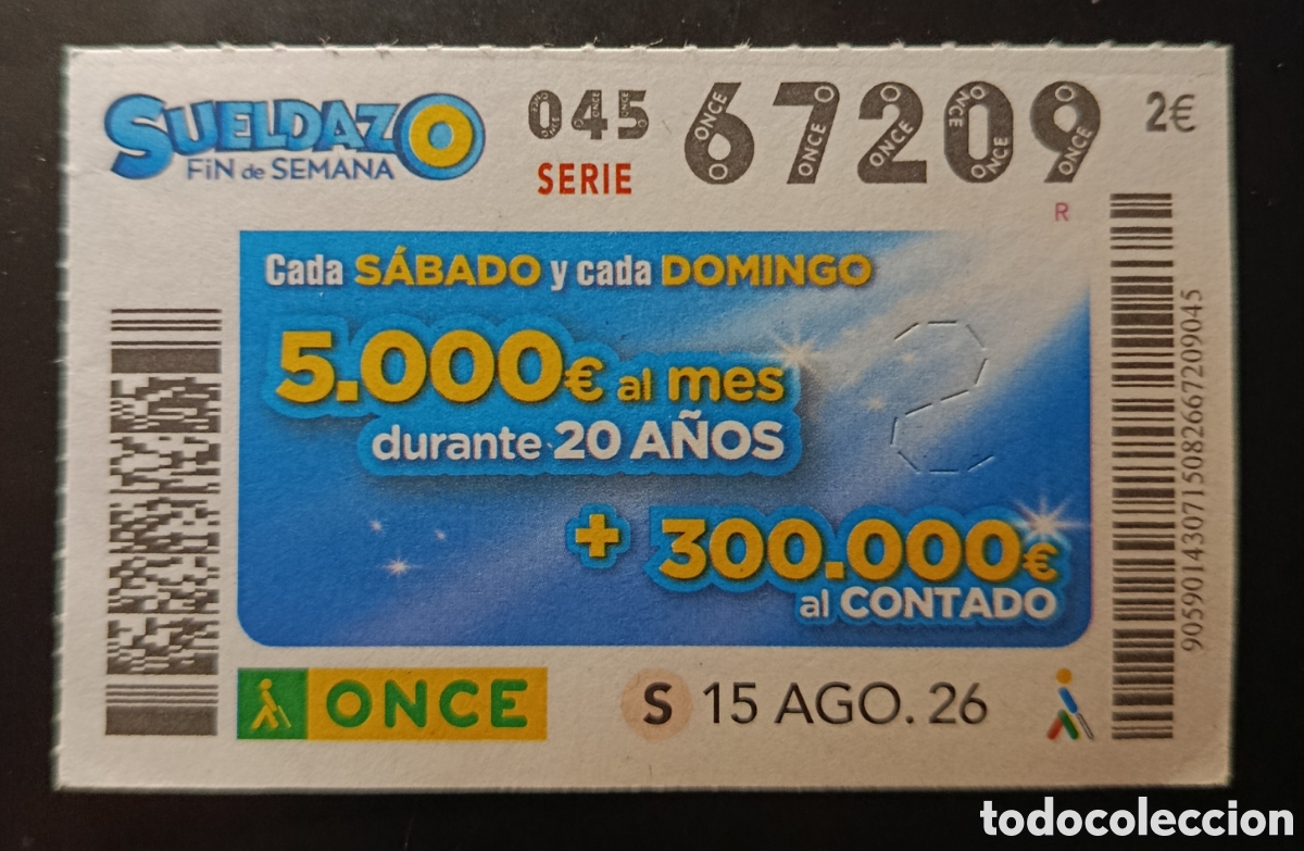 Cupones ONCE: N&deg; 67209 (15/AGOSTO/2026)