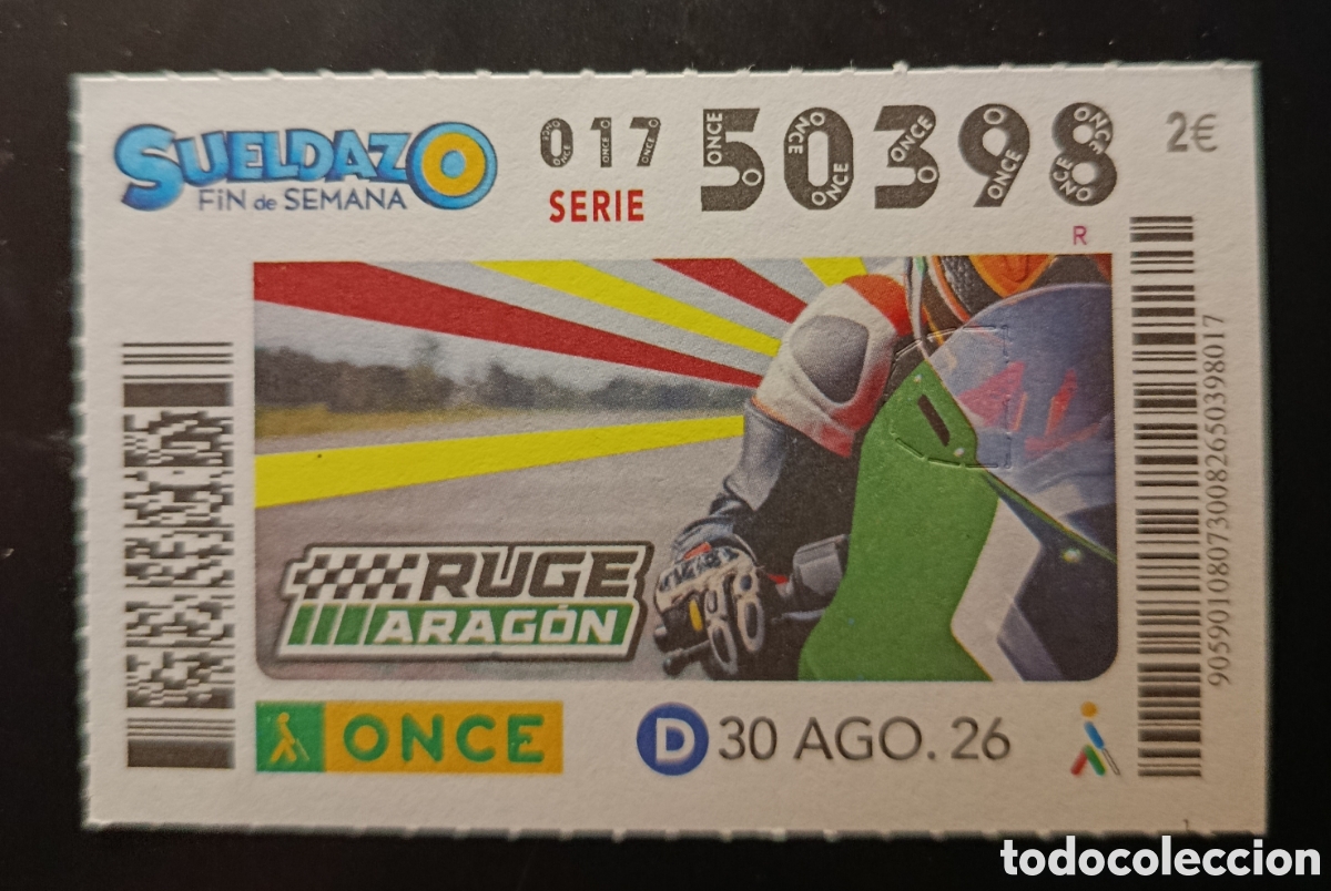Cupones ONCE: N&deg; 50398 (30/AGOSTO/2026)-ARAG&Oacute;N