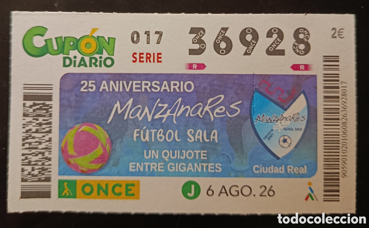 Cupones ONCE: N&deg; 36928 (6/AGOSTO/2026)-CIUDAD REAL