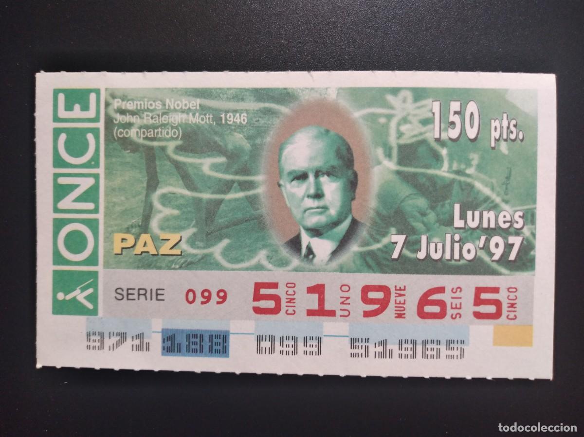 Cupones ONCE: CUP&Oacute;N ONCE PREMIOS NOBEL PAZ JOHN RALEIGHT MOTT 1946 7 JULIO 97 1997 51965