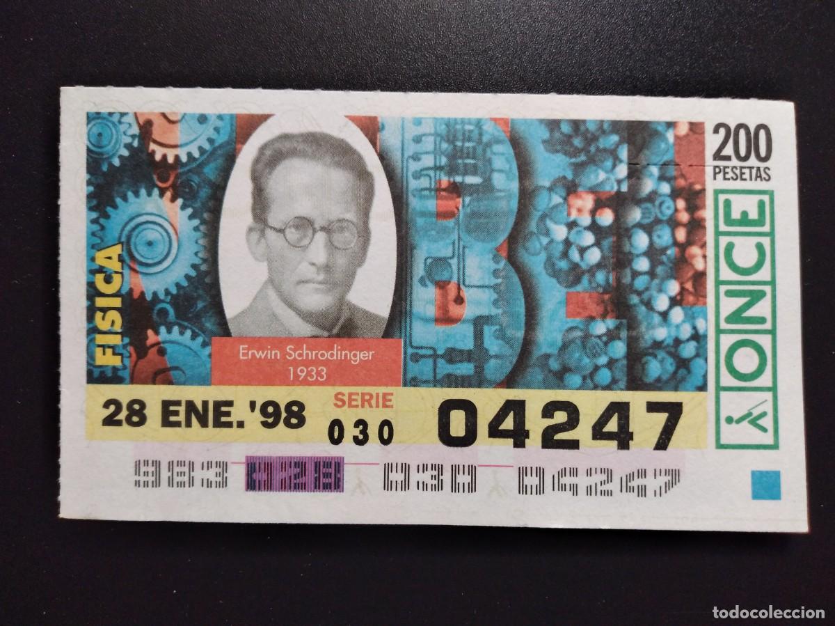 Cupones ONCE: CUP&Oacute;N ONCE PREMIOS NOBEL F&Iacute;SICA ERWIN SCHRODINGER 1933 28 ENERO 98 1998 04247