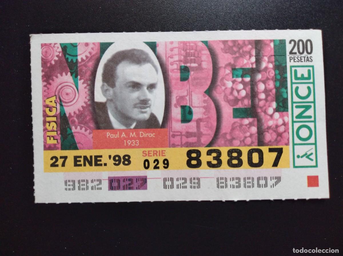 Cupones ONCE: CUP&Oacute;N ONCE PREMIOS NOBEL F&Iacute;SICA PAUL A. M . DIRAC 1933 27 ENERO 98 1998 83807
