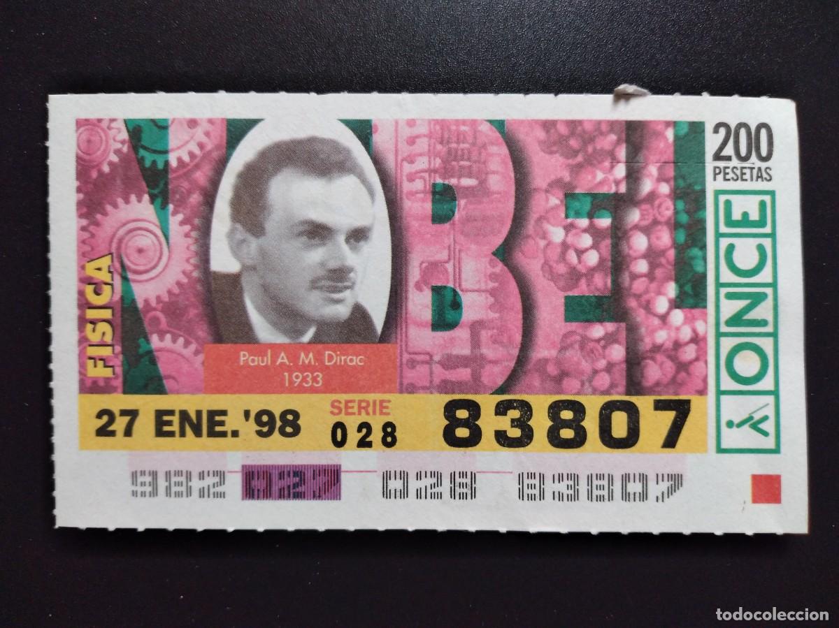 Cupones ONCE: CUP&Oacute;N ONCE PREMIOS NOBEL F&Iacute;SICA PAUL A. M . DIRAC 1933 27 ENERO 98 1998 83807