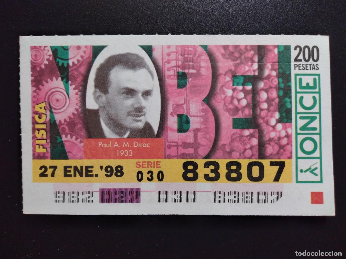 Cupones ONCE: CUP&Oacute;N ONCE PREMIOS NOBEL F&Iacute;SICA PAUL A. M . DIRAC 1933 27 ENERO 98 1998 83807