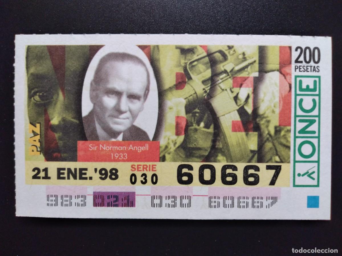 Cupones ONCE: CUP&Oacute;N ONCE PREMIOS NOBEL PAZ SIR NORMAN ANGELL 1933 21 ENERO 98 1998 60667