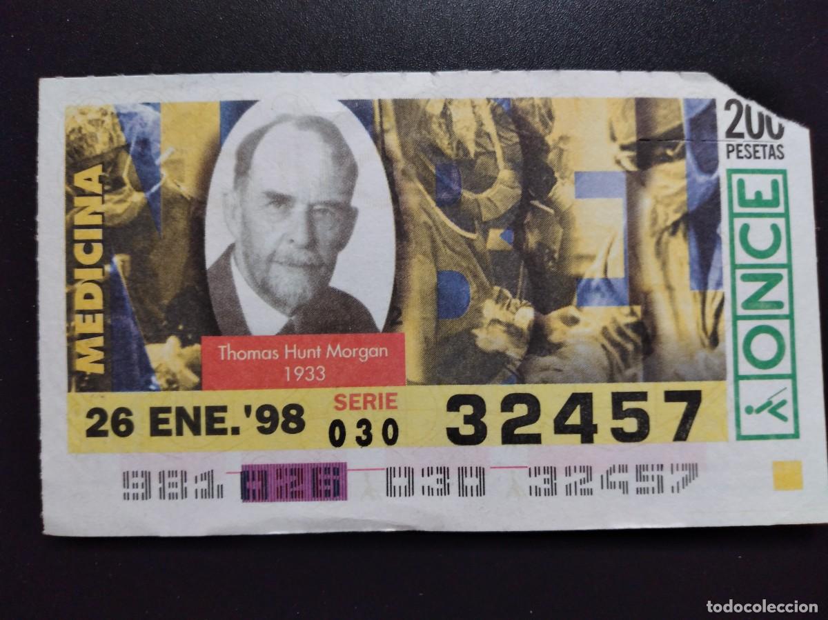 Cupones ONCE: CUP&Oacute;N ONCE PREMIOS NOBEL MEDICINA THOMAS HUNT MORGAN 1933 26 ENERO 98 1998 32457