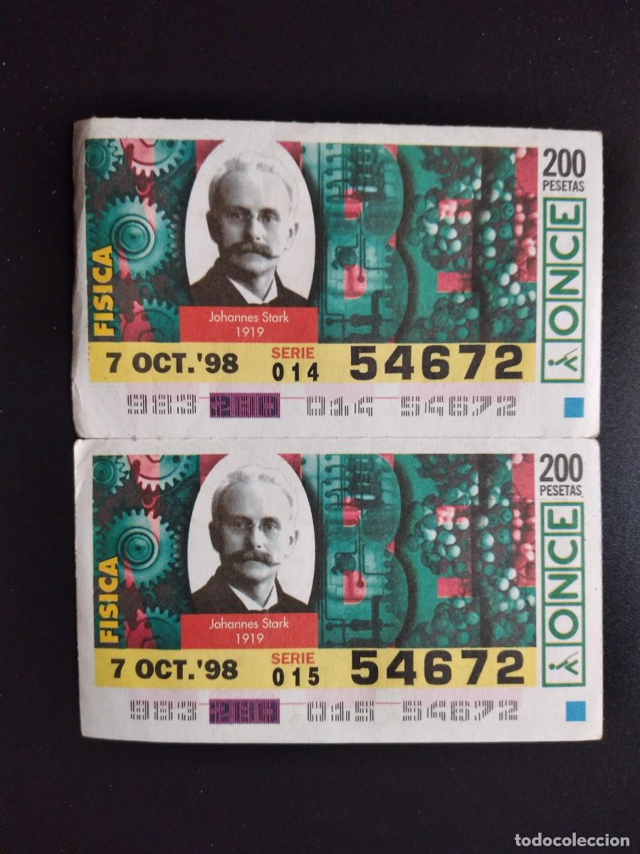 Cupones ONCE: 2 CUP&Oacute;N ONCE PREMIOS NOBEL F&Iacute;SICA JOHANNES STARK 1919 7 OCTUBRE 98 1998 54672